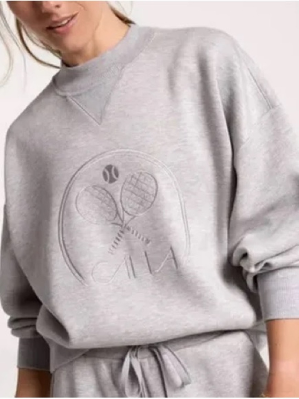 Calia Pique Scuba Gray Embroidered Tennis Graphic Sweatshirt